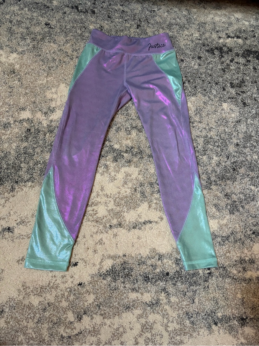 Justice Girls Metallic Purple and light blue Panel Leggings size S (7/8)